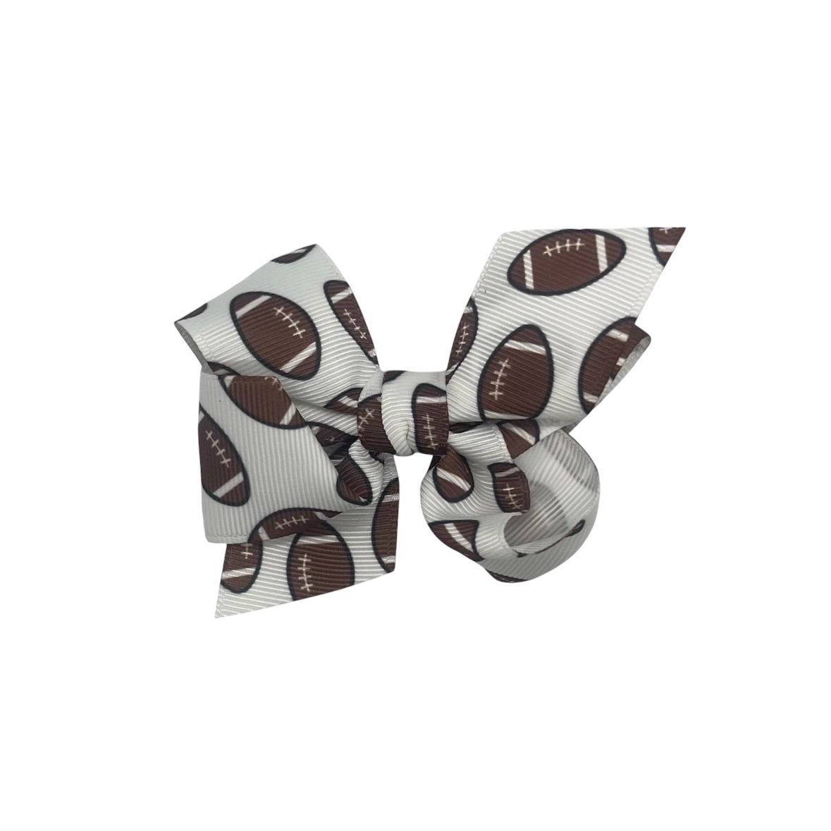 Handmade Football Hair Bow 3" White Brown Grosgrain Ribbon Girls Clip